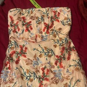 Embroidered Strapless Floral Dress in
Blush